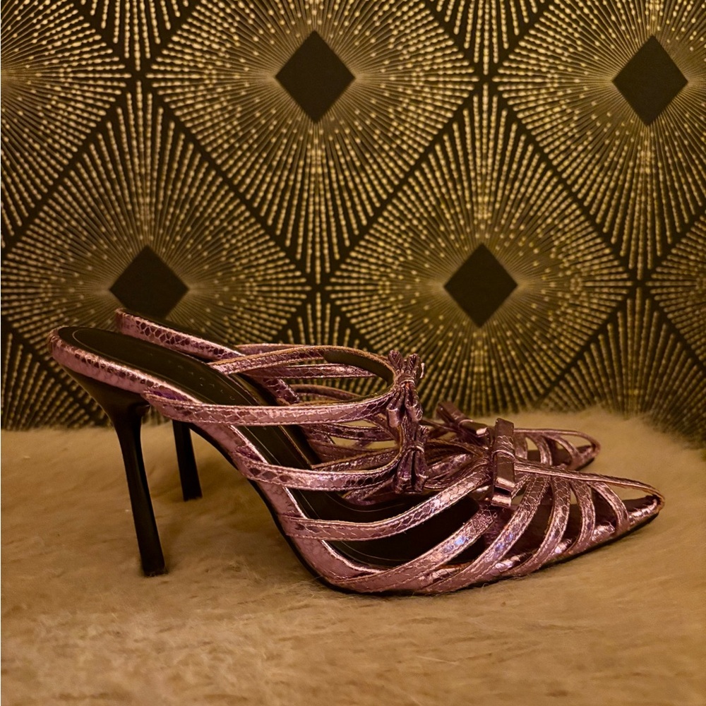 Zara Metallic Lilac Strappy Pointed Heels - Picture 5 of 10